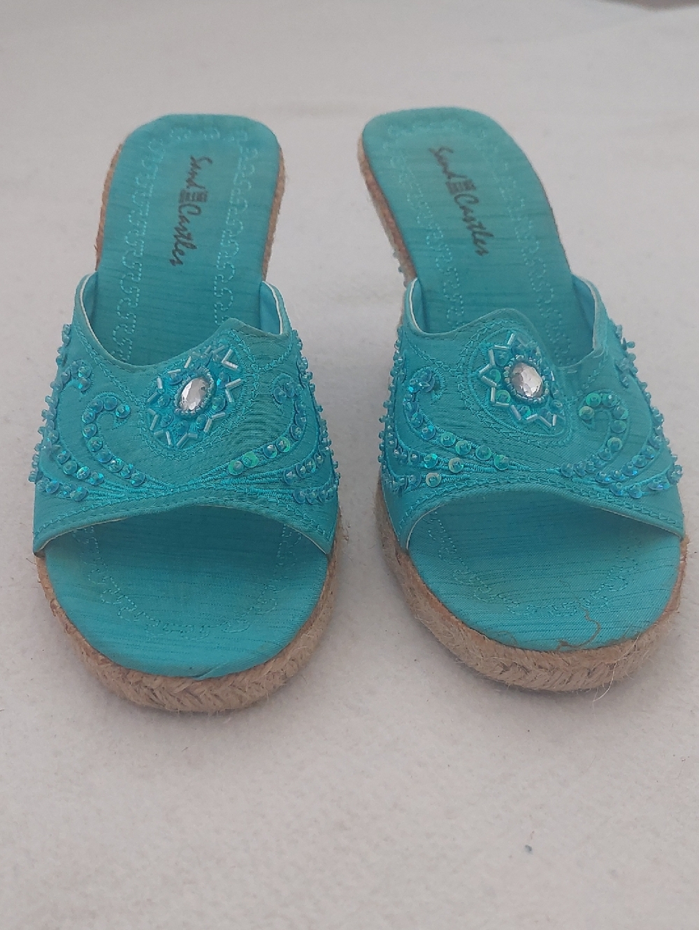 SAND CASTLES Wedge Heel Embellished Sandals NWOT - Picture 12 of 13